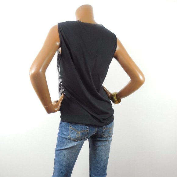 CHICO'S Top M Sz 1 Black Lace Tank Shirt White Lining Sleeveless Blouse - Picture 7 of 9